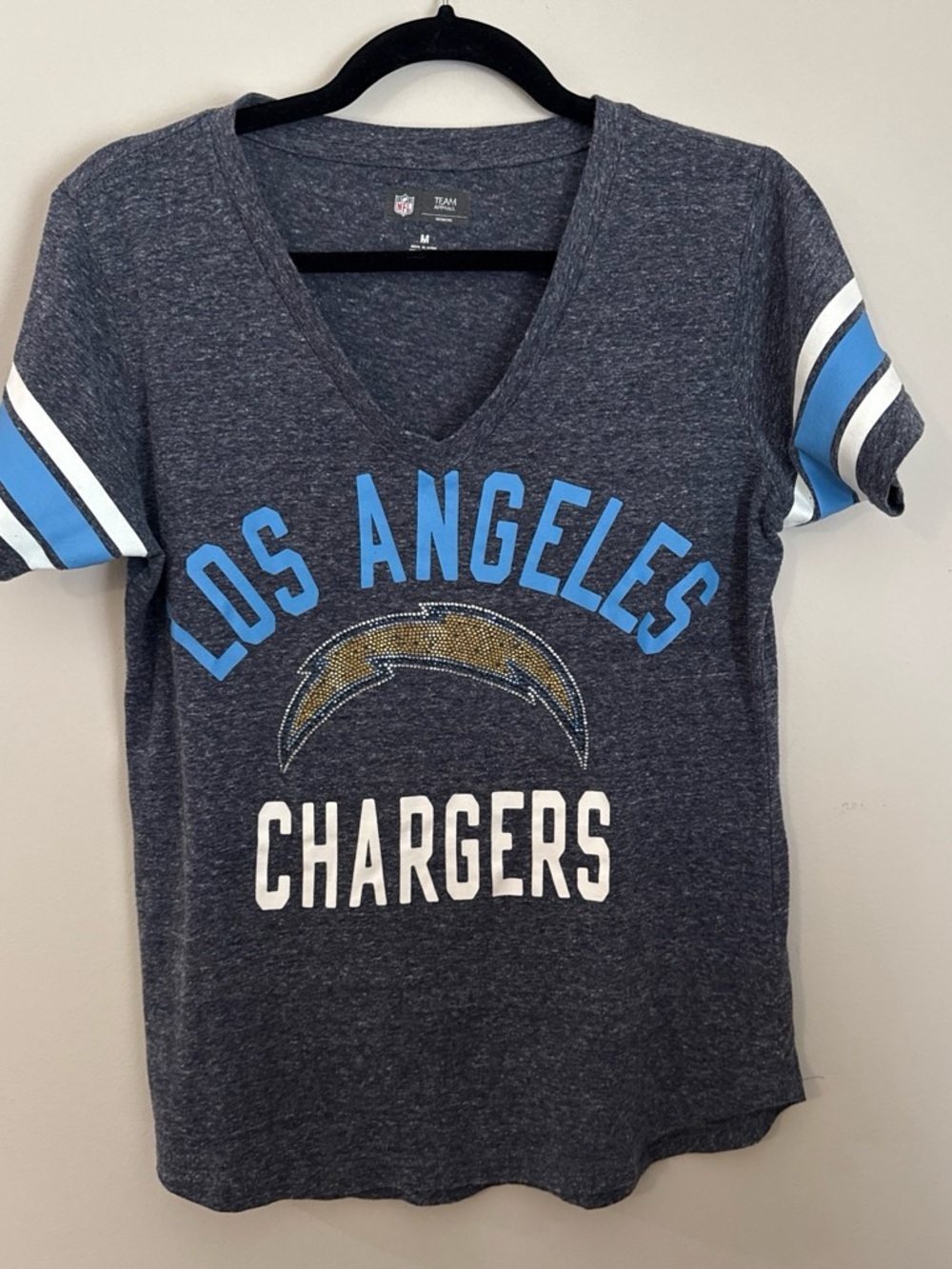 NFL Los Angeles Chargers Navy V‑Neck Tee with Powder Blue Accents